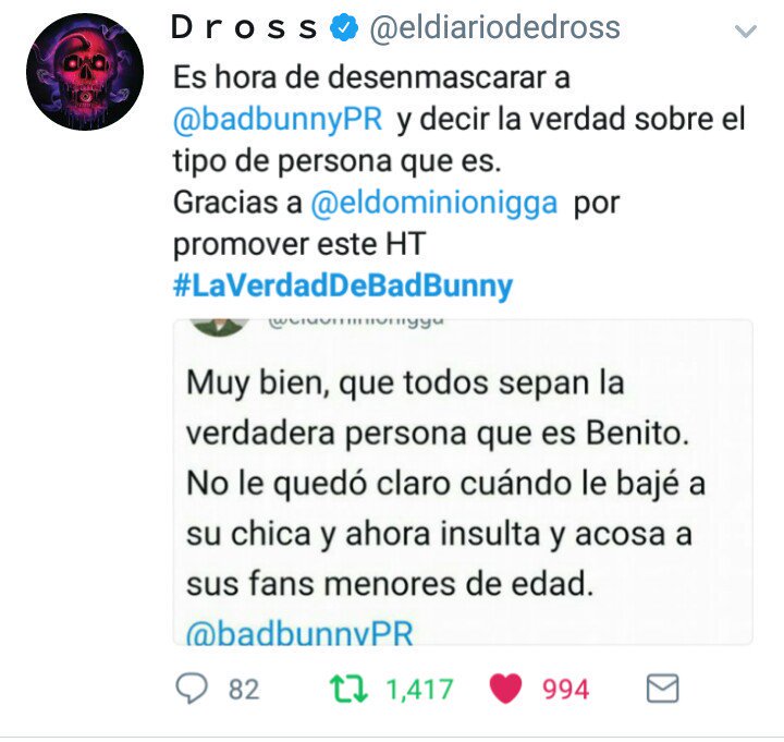 PutasosOq's tweet photo. Muchas gracias @eldiariodedross por apoyar este movimiento en contra de el crimen de @badbunnyPR #LaVerdadDeBadBunny https://t.co/sqKopoogk0