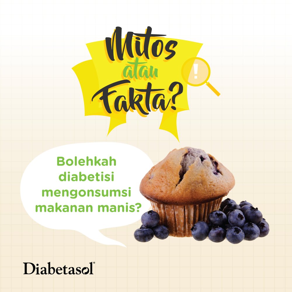DiabetasolID's tweet photo. Seringkali kita mendengar bahwa diabetisi tidak boleh mengonsumsi makanan manis sama sekali. Mitos atau fakta? Jawabannya ternyata mitos, Sahabat Sehat! https://t.co/Qom5fQyzG4 https://t.co/KzR4vEh2aP
