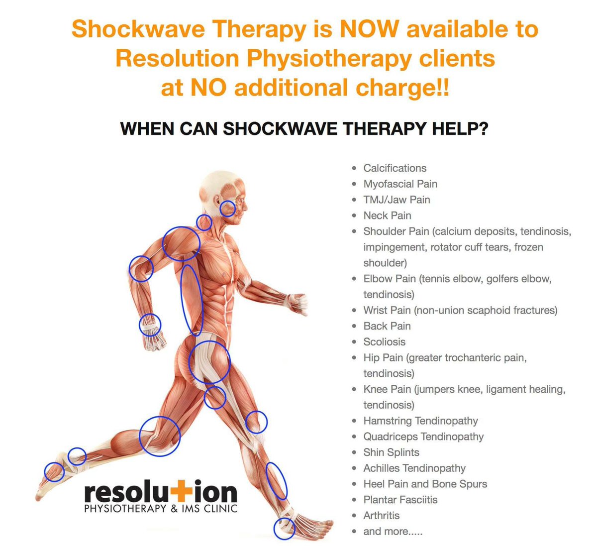 PT_IMS_Barrie's tweet photo. Shockwave Therapy NOW available to Resolution clients for NO additional charge!!!
For more information, click on this link: 
https://t.co/fvsjmrogmz #resolutionphysio #physiotherapybarrie #FCAMPT #CAMPTcertified #shockwavetherapy https://t.co/l73W2V8Sgj
