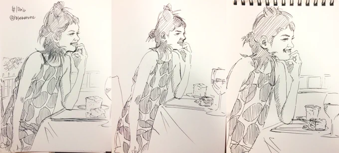 #毎日1点かんたん10分スケッチ 
10日目。同一写真で3回描いた結果 