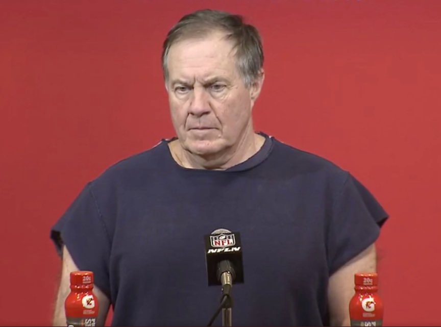 CruzKayne's tweet photo. Belichick walked into a clothing store and asked what they had that could make him look like a hostage. #Patriots https://t.co/Wx5c37eTwQ
