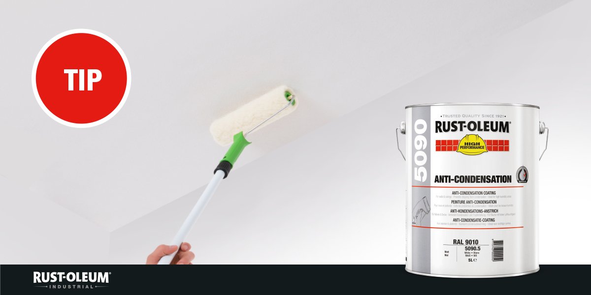RustOleumNL's tweet photo. Tip: Condensatie op plafonds en muren (vanaf 2m hoogte) voorkom je met anti-condensatie coating. Ideaal voor badkamers, keukens en wasserijen: https://t.co/SRBy47rwRX https://t.co/q5NlCJRnT5