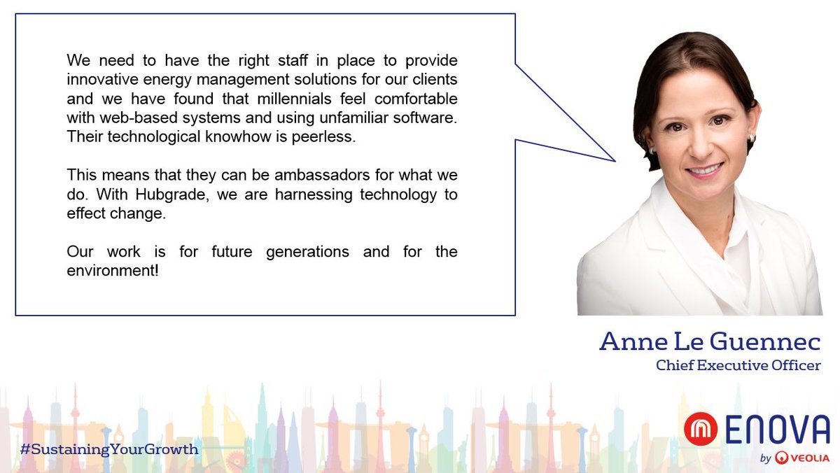 Enovame's tweet photo. CEO @anne_leguennec: Our work is for #FutureGenerations &amp; for the #environment! We need right staff to provide #innovative #energy solutions &amp;  technological #knowhow of #millennials is peerless. They are great #ambassadors: https://t.co/eSxEPWPHNi @DubaiCarbon #GER18 https://t.co/81S3JikvBg