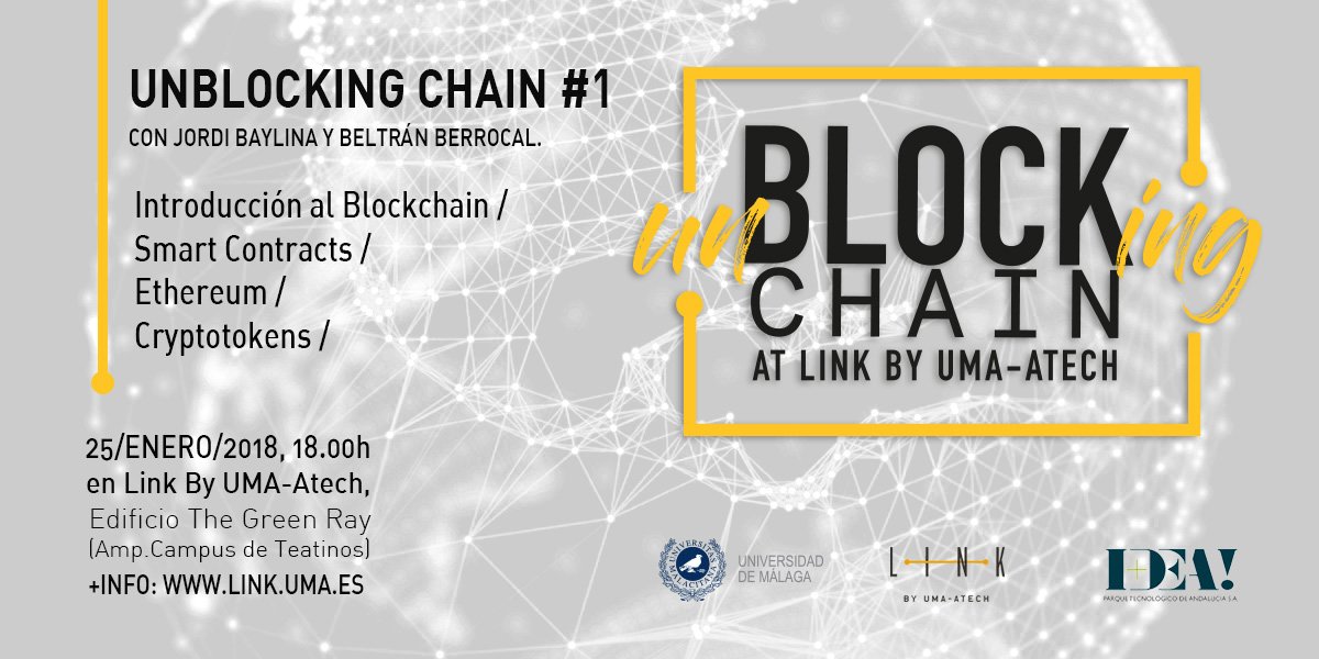 linkbyuma's tweet photo. ¿Aún no sabes qué es #BlockChain? ¿O quizás lo sabes, pero quieres saber MÁS? 📣📣
Si quieres adentrarte en el mundo de esta innovadora tecnología, inscríbete a nuestro taller #UnblockingChain que se celebrará el 25/01 en @linkbyuma 💱📚
Más info 👉 https://t.co/IOVlHS40qN https://t.co/YRf1HmErUx