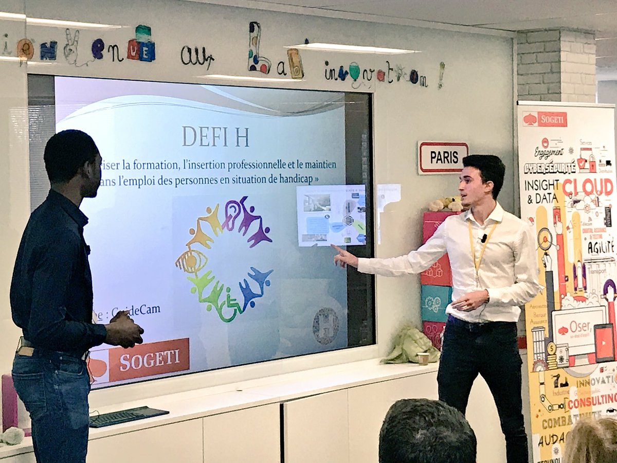 BJuppet's tweet photo. On découvre le projet #GuideCam, un dispositif portable autonome guidant les personnes #aveugles et malvoyantes ! 

Bravo à l’équipe du Pôle Léonard De Vinci ! #DefiH https://t.co/VfseNF97xP