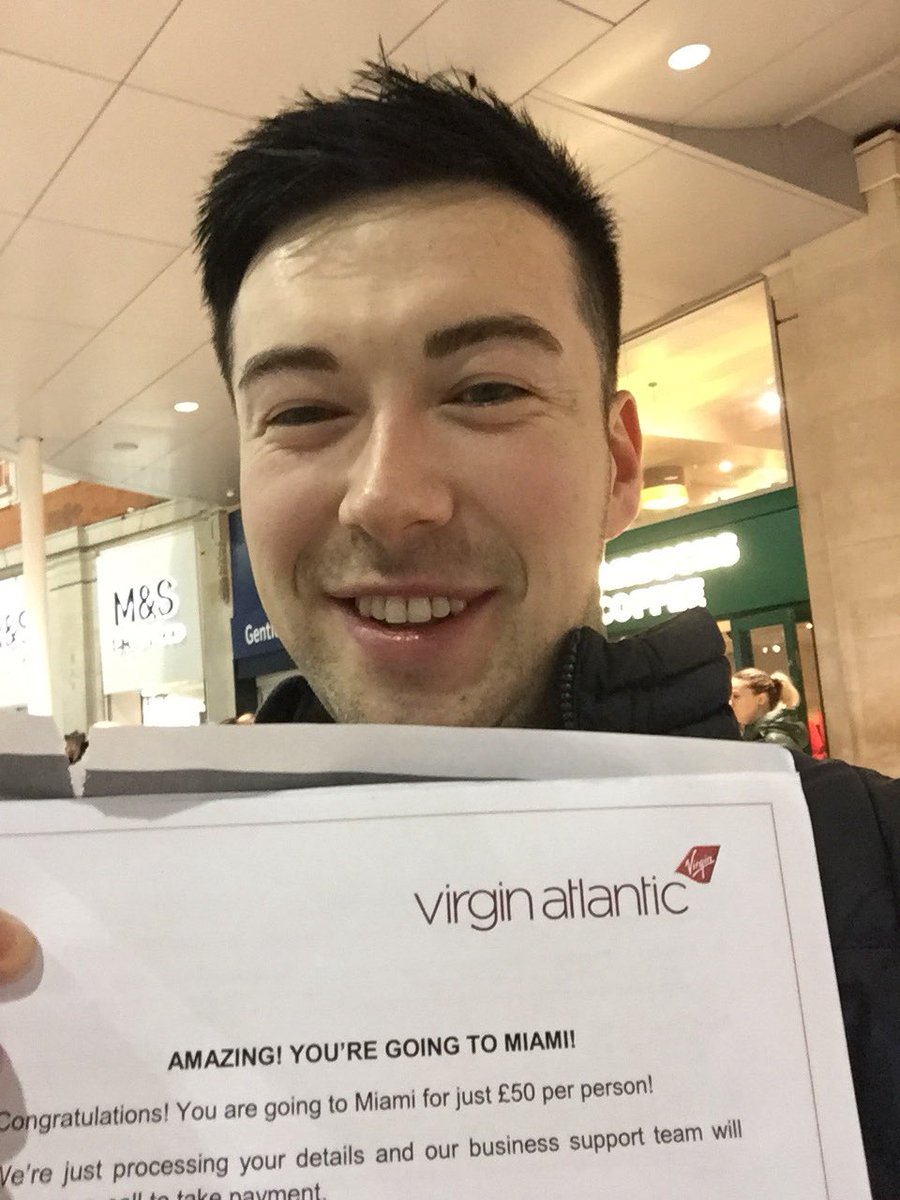 kev_r991's tweet photo. Feels unreal to grab one of the 50 return flights to Miami for £50 this morning as part of @VirginAtlantic’s fantastic giveaway - and thanks to @sophieweeds for the heads up! FLY TOMORROW!! #Januaryblues #50for£50 #ScrewItLetsDoIt https://t.co/l7MBn3tPFK