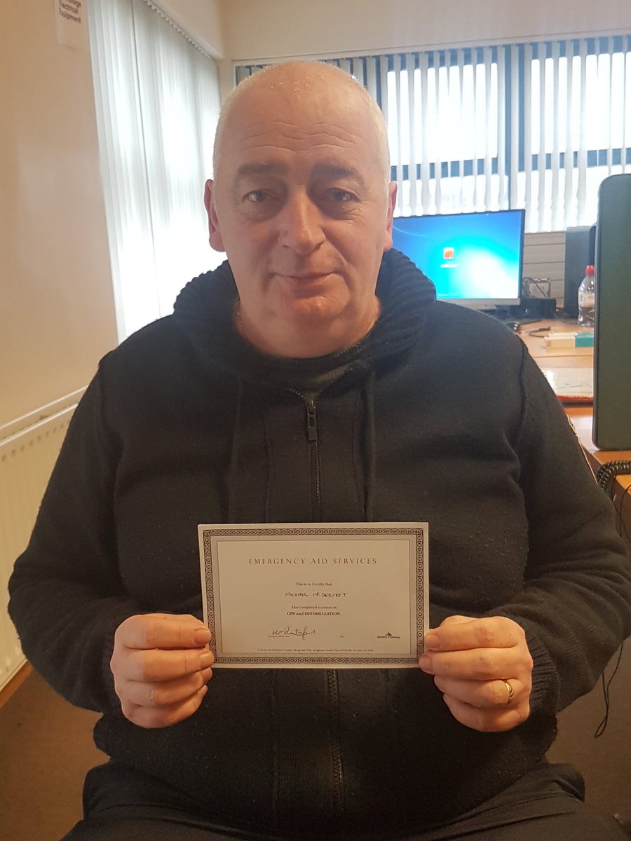Amandamcdh's tweet photo. Well done to Mickey our first aider who completed a course on CPR and defibrillation #1StopData https://t.co/1gCLtpttNR