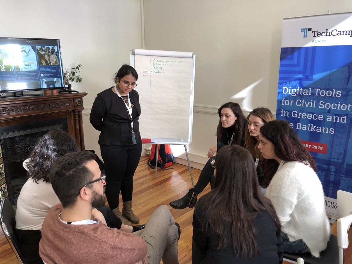 dcmikesnyder's tweet photo. Break out sessions have started at #TechCampAthens2018 with @AndyKyr and @sg4devpt helping NGOs come up with problem statements that they will work on for the next two days. @HIGGS3HIGGS https://t.co/a6SGbtzIDM