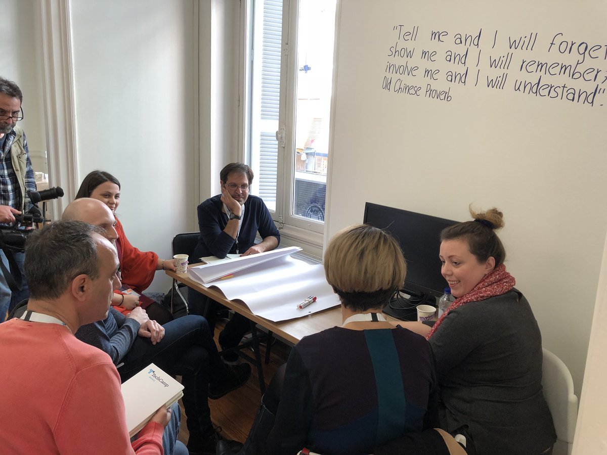 dcmikesnyder's tweet photo. Break out sessions have started at #TechCampAthens2018 with @AndyKyr and @sg4devpt helping NGOs come up with problem statements that they will work on for the next two days. @HIGGS3HIGGS https://t.co/a6SGbtzIDM