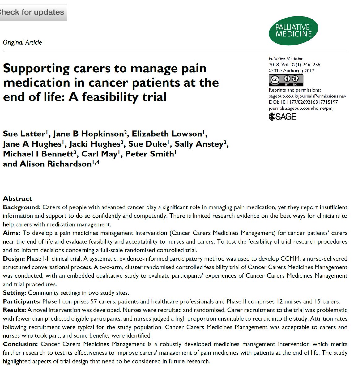 PalliativeMedJ's tweet photo. Four papers on #carers: burden, support, bereavement, https://t.co/L43UO5ys33 #hpm https://t.co/PhjhhKxeZL
