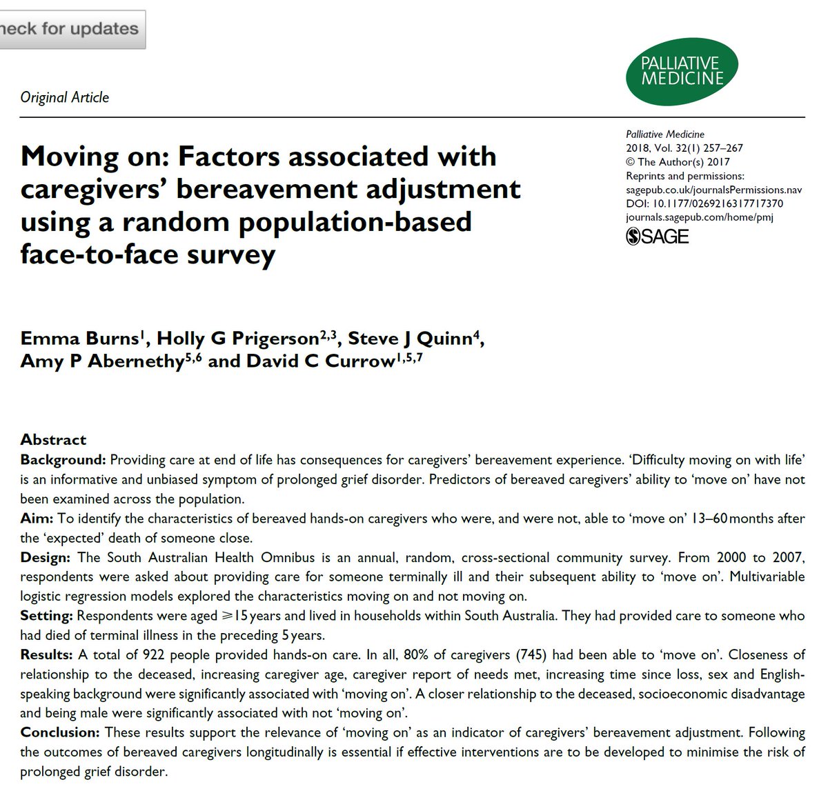 PalliativeMedJ's tweet photo. Four papers on #carers: burden, support, bereavement, https://t.co/L43UO5ys33 #hpm https://t.co/PhjhhKxeZL