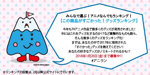 Animejapan 21 Animejapan 18では皆様の投票によるランキング を実施します その名も みんなで選ぶ アニメなんでもランキング 続いては このグッズ編 17年に発売されたグッズですごかったと思うグッズをハッシュタグ アニラン をつけて Animejapan 21 Animejapan 18では皆様の投票によるランキング を実施します その名も みんなで選ぶ アニメなんでもランキング 続いては このグッズ編 17年に発売されたグッズですごかったと思うグッズをハッシュタグ アニラン をつけて