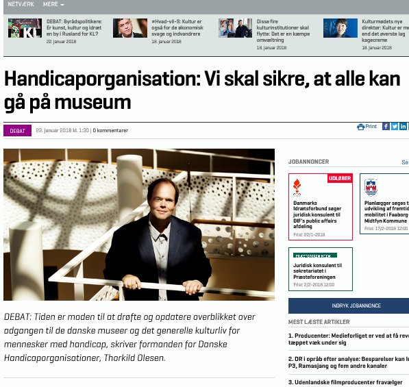 tony_bech's tweet photo. Tiden er moden til at drøfte og opdatere overblikket over adgangen til de danske museer og det generelle kulturliv for mennesker med handicap, skriver @Thorkild_Olesen #dkkultur #dkpol https://t.co/cp08KqBkWY https://t.co/GtAPeyK26V