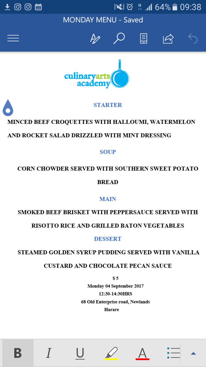 sam_in_zimbabwe's tweet photo. If you're in #Harare and want a #FourCourse for only a #5Dollars then #RT and see you there at 12 noon. #Dining #Cuisine #Foodie #VisitZimbabwe #Hospitality #Treats https://t.co/6mMXmrq6wq