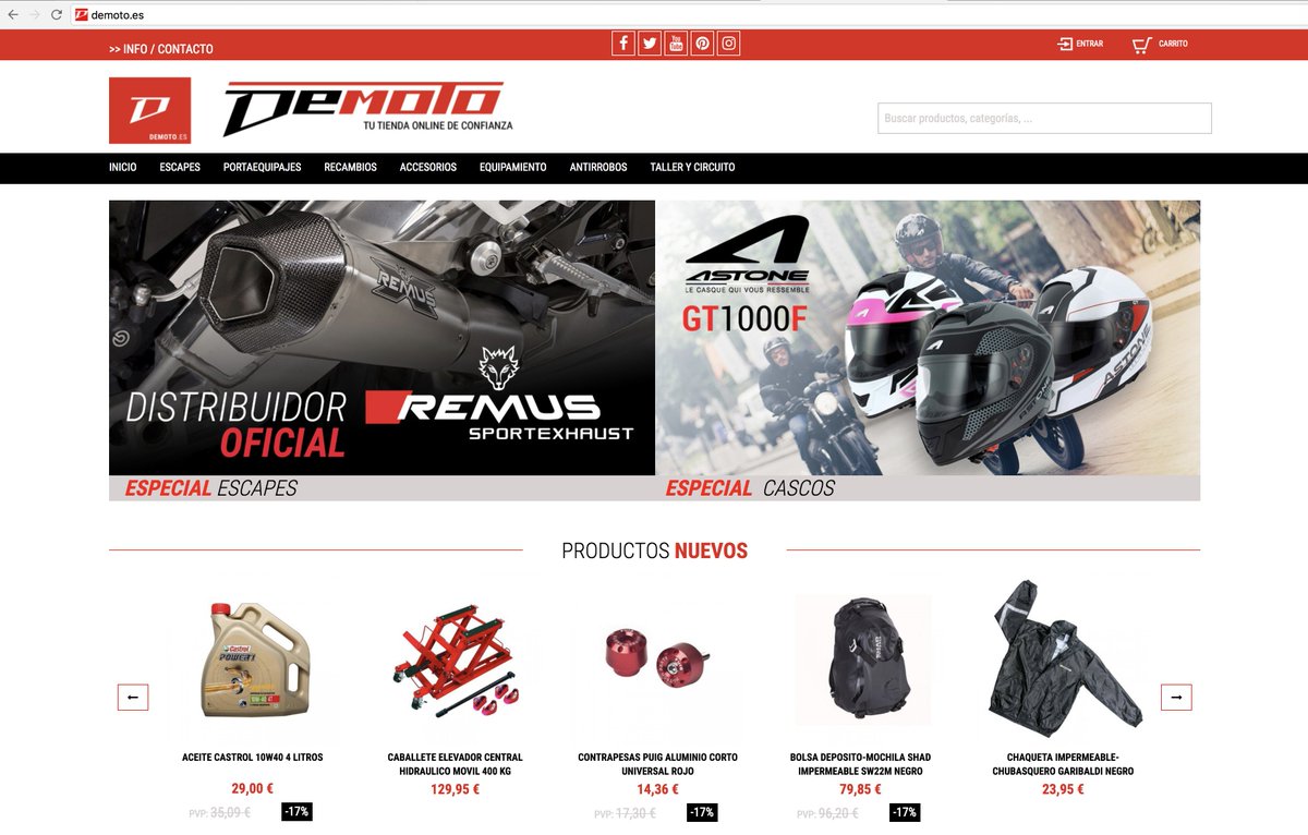 de_moto's tweet photo. LANZAMOS NUEVA WEB https://t.co/hhmjQoNRjJ #tienda #tiendaonline #demoto #tiendamoto #motocicleta #escape #moto #malaga #piezas #componentes #bateria #antirrobos #nuevo https://t.co/caEgSP4uIN