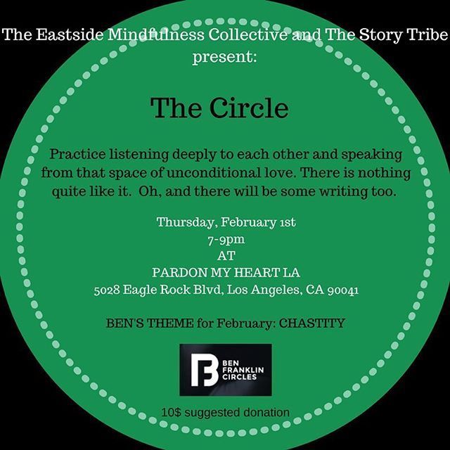 StoryTribe's tweet photo. February circle. Ben Franklin’s 12th virtue, Chastity. Or is it a virtue? Find out. Let’s unpack together. Listening. Speaking. Writing. Creating community. https://t.co/aJjEWcBuI2