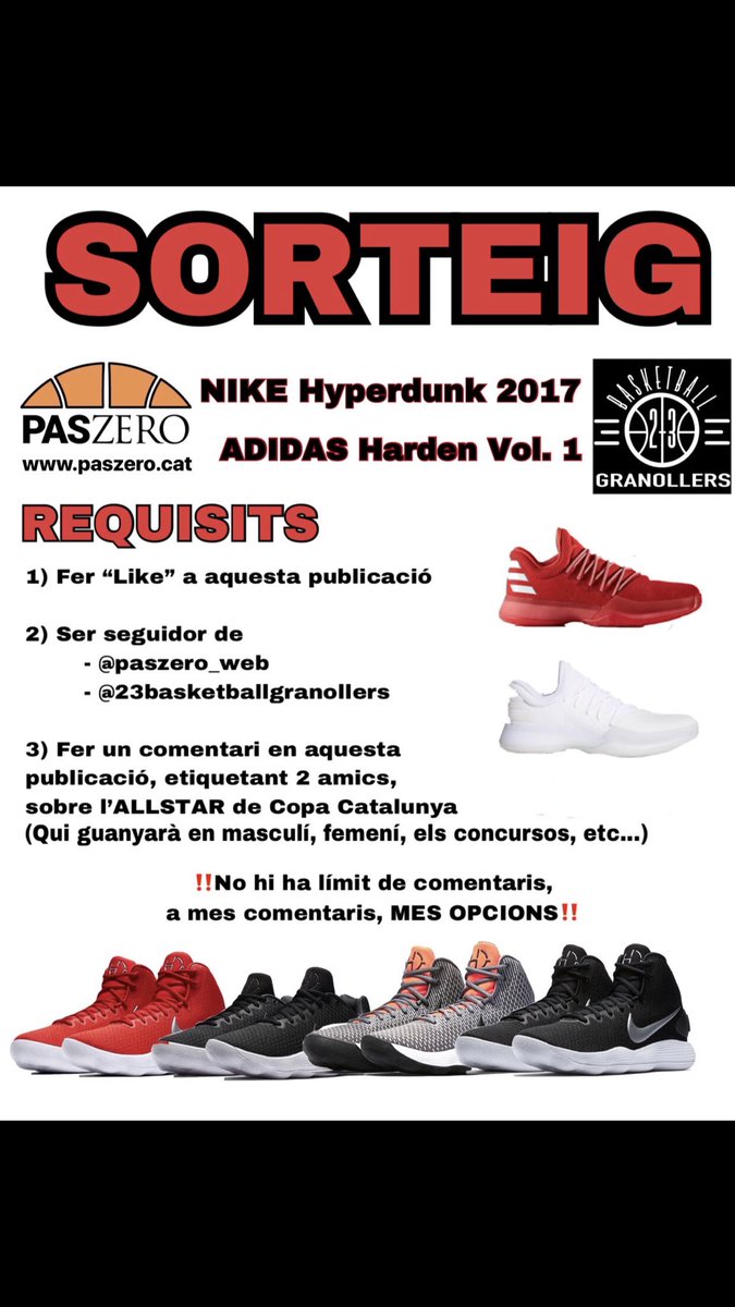 floppball's tweet photo. Vols guanyar unes Nike Hyperdunk 2017 o unes Adidas Harden Vol. 1?

Gràcies als companys de @EspinBasketball al nostre Instagram podràs aconseguir-les!

https://t.co/yRA9txDeKB https://t.co/w1LozUeRUS
