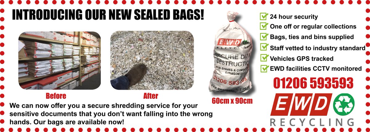ewdrecycling's tweet photo. Data Destruction doesn't have to be difficult, simply fill our bags with your unwanted data and we will collect and shred it safely and securely. All you have to do is call 01206 593593! How easy is that? https://t.co/YOKLHdLbX8