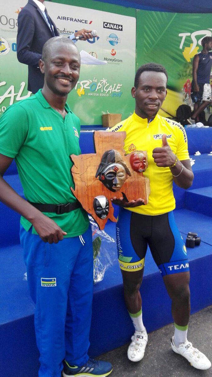 Joseph Areruya with Team Rwanda coach Felix Sempoma. We are proud of you.
