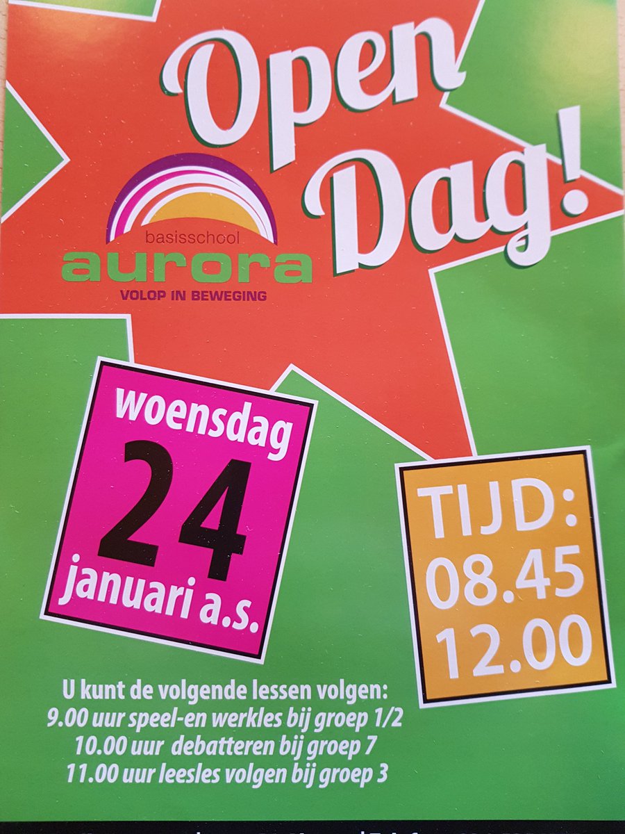 ASGAurora's tweet photo. open dag Aurora, woensdag 24 januari van 8.45 uur tot 12.00 uur https://t.co/ae9B0ZNykn