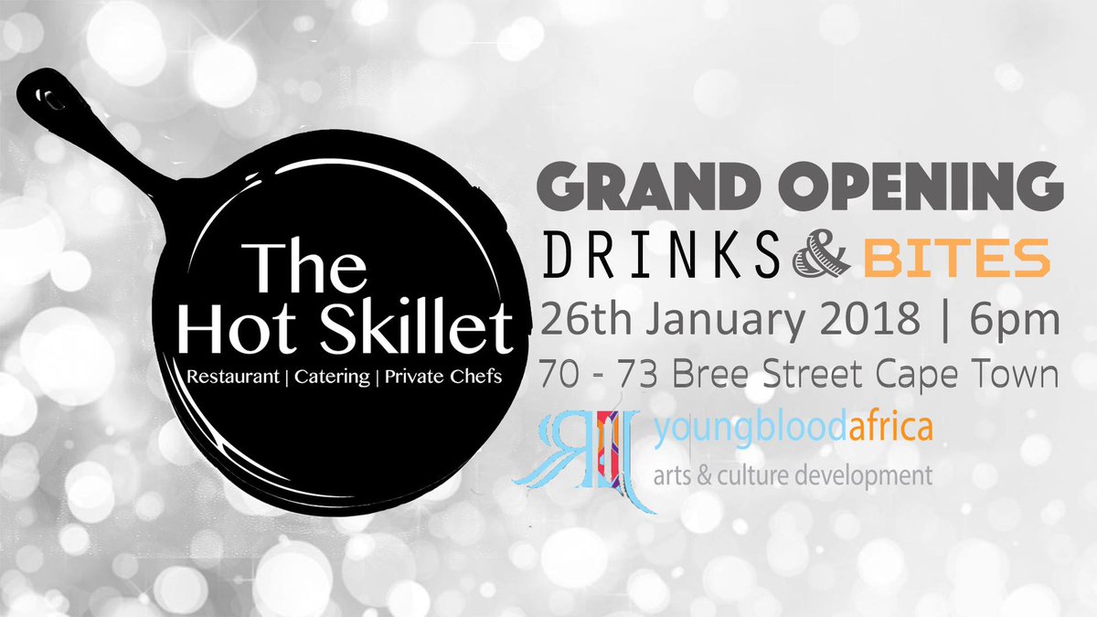 TheHotSkilletSA's tweet photo. Friday the 26th is the official Grand Opening of The Hot Skillet at @youngbloodct . Please do come through and we can introduce ourselves to you. For more details visit https://t.co/bQO9ZbMw8g     
#capetownevents #eventsct #capetown #foodcapetown #foodie #FoodieFriday https://t.co/APmNdIigYl