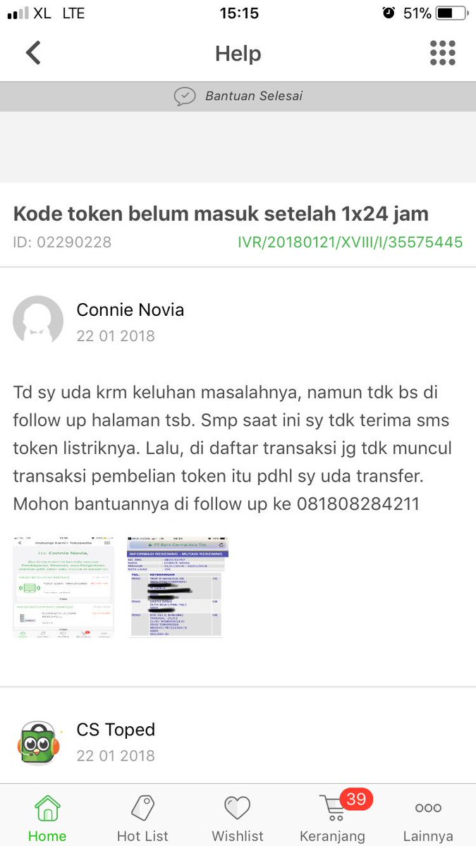 Connie_Novia's tweet photo. @TokopediaCare sy mengirimkan keluhan soal pembelian token listrik, tp blm dpt sms tokennya. Via apps &amp; email tdk terbantu. Sy bs hub cs via telp ga ya? Ato mmg ga ada cs telp tokopedia ya? https://t.co/VDUuevt3lH