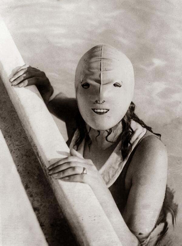 25. A full-faced swimming mask that was to help protect women's skin from the sun in the 1920s.