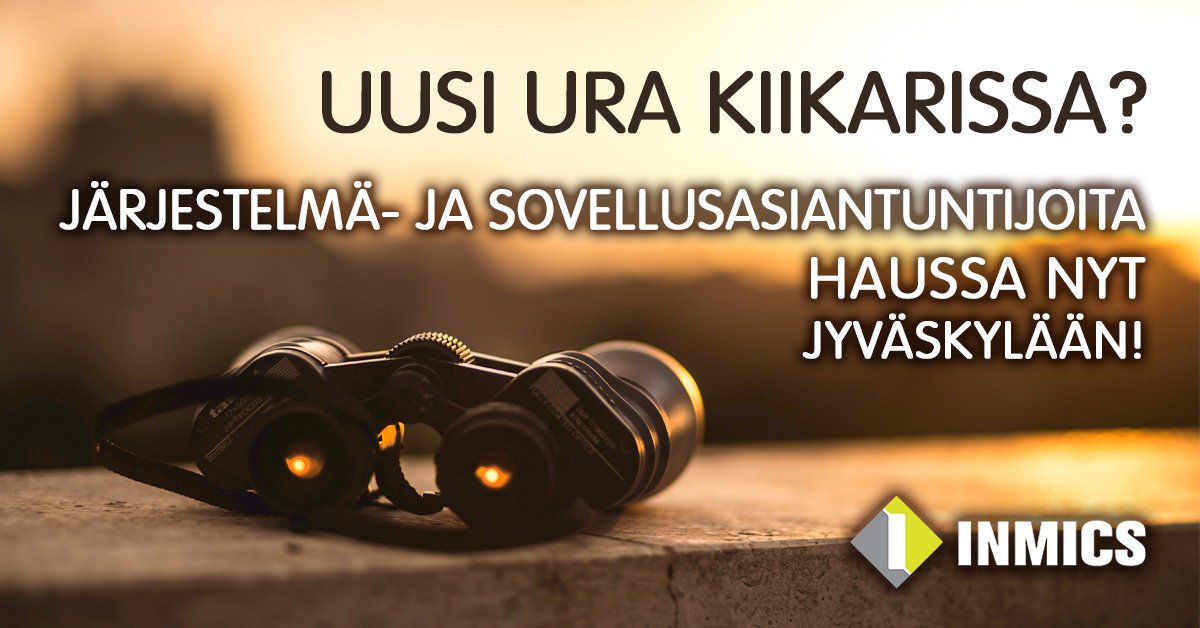 Uusi vuosi, uusi ura? Haemme Jyväskylän joukkioomme lisää järjestelmäasiantuntijoita ja sovellusasiantuntijoita: inmics.fi/rekrytointi/