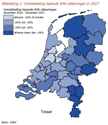 Daling van het aantal ww-uitkeringen in 2017 met -26% het sterkste gedaald in <a href="/limburg/">Provincie Limburg</a>! Bron: Nieuwsflits Arbeidsmarkt, Limburg december 2017 van <a href="/UWVnl/">UWV</a>