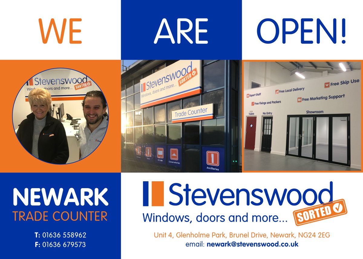 StevenswoodUK's tweet photo. We're absolutely delighted to announce that our latest branch, NEWARK has opened. If you are in the area, pop by to see Alin &amp; Tracey, who are eager to show you all Stevenswood has to offer! 
NG24 2EG | Phone: 01636 558962 | Fax: 01636 679573 | Email: newark@stevenswood.co.uk https://t.co/SjwRUusjPz