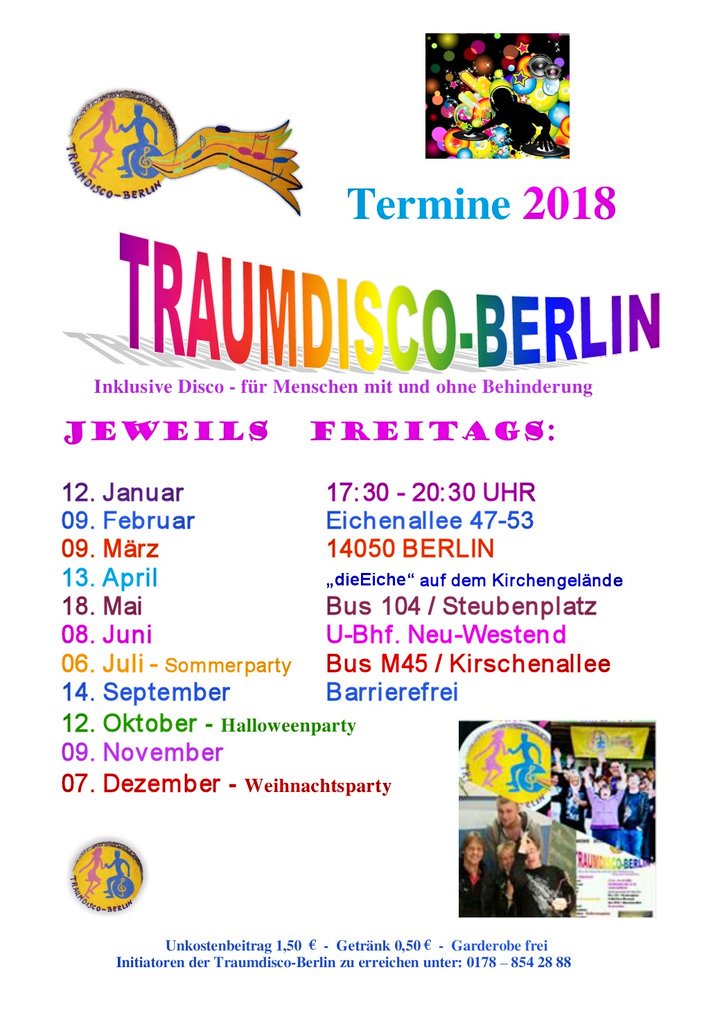 Traumdisco's tweet photo. Unsere Termine 2018
https://t.co/1hmDzvZdoS
#Freizeitprojekt #Tanzen #Behinderung #Inklusion #Berlin #Charlottenburg https://t.co/6yBh8WdEmr