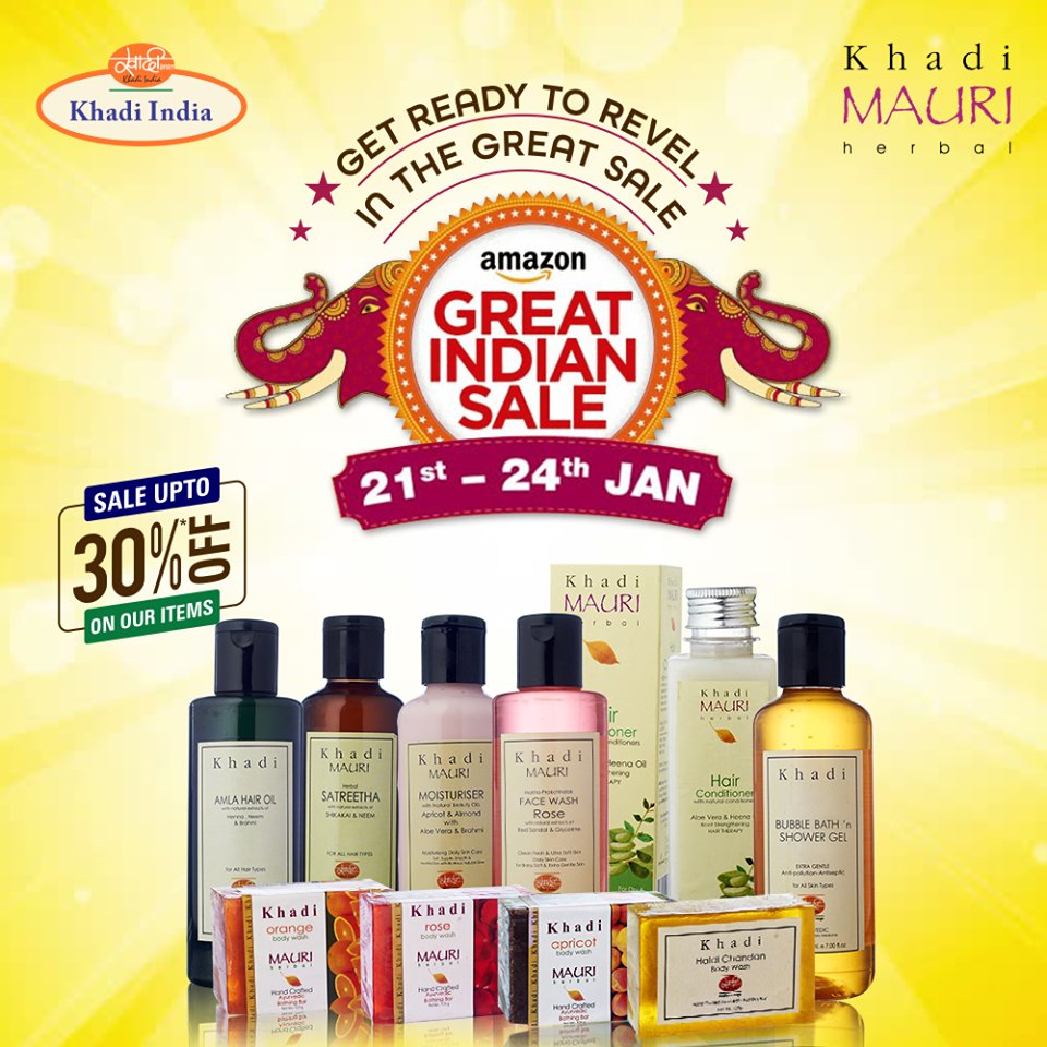 khadi_mauri's tweet photo. AMAZON GREAT INDIAN SALE........

Celebrate the Amazon Great Indian Sale with Khadi Mauri Herbal Products - Upto 30% off on all Khadi Mauri Herbal Products. Hurry up!! - the Happy Sale Lasts till the 24th Jan. 

Shop now on Amazon: https://t.co/RtrOXU6MNL https://t.co/zW6ohgRjpv