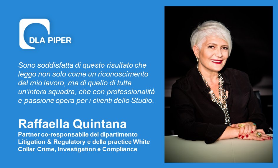 DLA_Piper_Italy's tweet photo. Raffaella Quintana, co-head del dipartimento Litigation &amp; Regulatory tra le 13 #donne a livello globale considerata tra i migliori #advisor #legali nella ricerca di #Acritas. #LAWItaly #Leadership Alliance for #Women https://t.co/sPz8WJy6p7 https://t.co/csN1Desnrk