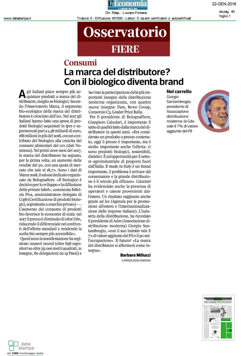 InMediaResPR's tweet photo. Sulle pagine economiche del @Corriere, il biologico e i prodotti a Marca del Distributore. I dati presentati a @MarcaByBF, manifestazione organizzata da @BolognaFiere #Marca2018 https://t.co/Mk7g05STUq