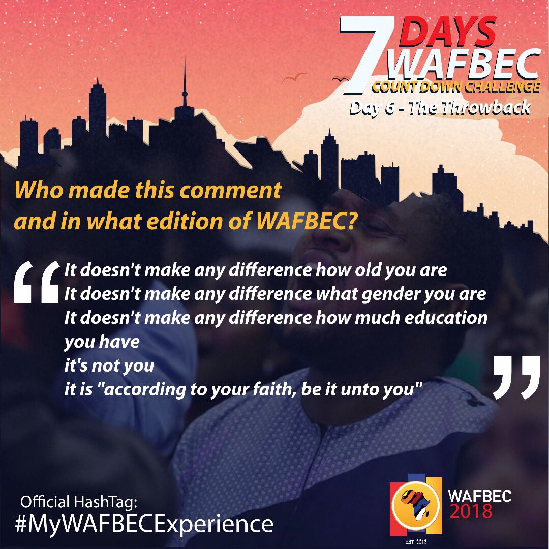 CovenantCCentre's tweet photo. So here's our first question for the day! 💃💃💃💃
Who made this comment, and in what edition of #WAFBEC?
LET THE BEST MAN WIN!💪
#MyWAFBECExperience #WAFBECThrowback #WAFBECQuotes https://t.co/vV6oAU3uXM