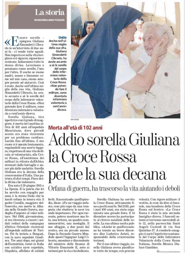 CRI_TORINO's tweet photo. La Croce Rossa del Comitato di Torino si unisce al dolore della famiglia per la scomparsa di Sorella Giuliana Cibrario Simondetti. Resterai per sempre un indimenticabile esempio. https://t.co/fSddS711eO