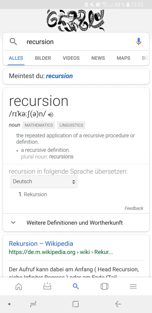 Nachbuddler's tweet image. Jemand bei Google mag wohl Easter-Eggs. #Rekursion #RekursiveWeiterleitung