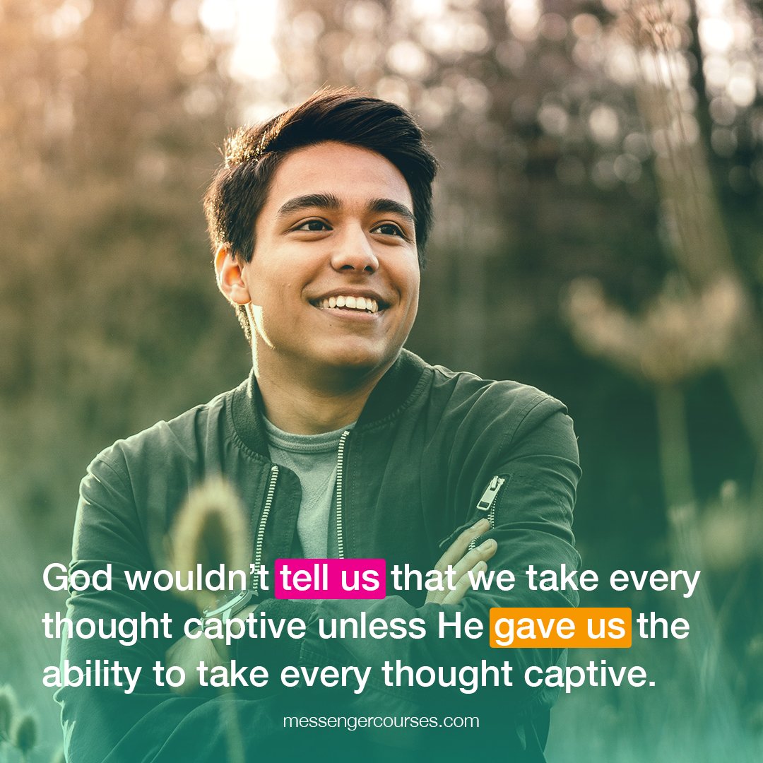 JohnBevere's tweet photo. You are not a slave to out of control thoughts or emotions. God has made you an overcomer. His Word says, “we take captive every thought to make it obedient to Christ” (2 Corinthians 10V5 NIV). (#RenewCourse—register at https://t.co/GkCOgThkMK) https://t.co/HQY9Q6FG5L