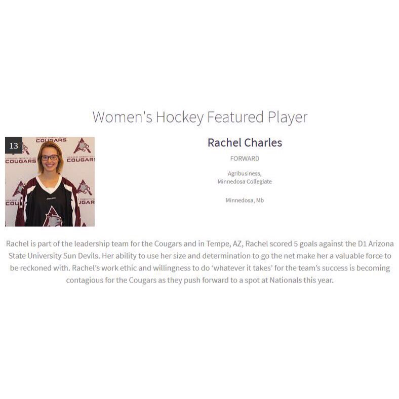 cougars_athl's tweet photo. #13 Rachel Charles of the Women’s Hockey Team is the Cougars Athlete of the Week! #GoCougs #CougarPride #AOTW https://t.co/MzpiiLqlIe