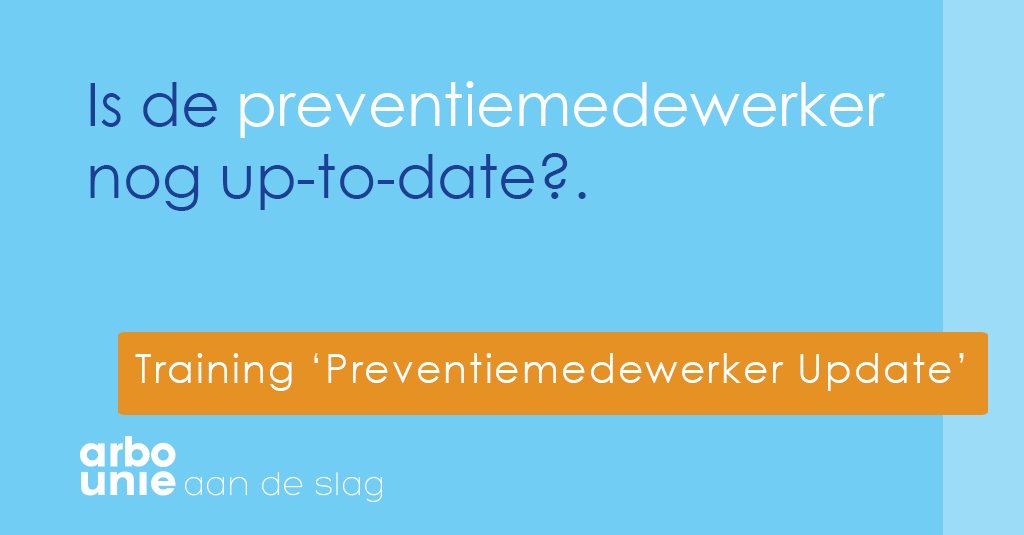 ArboUnie's tweet photo. In de vernieuwde Arbowet heeft de preventiemedewerker een belangrijke rol gekregen bij het ondersteunen van de werkgever bij de zorg voor gezond en veilig werk voor alle medewerkers. Volg de training 'Preventiemedewerker Update'https://t.co/OzNDwKApdg https://t.co/WgAR2OePoH