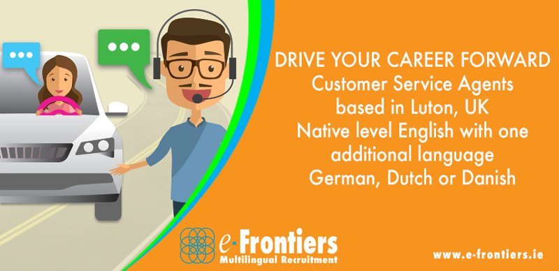 e_frontiersUK's tweet photo. Customer Service Agents Luton, UK. with well known German automotive brand. Re-location package. Full training, attractive benefits. Native level English + one additional language - German Dutch Danish See https://t.co/iBMQnE7Hz4  or speak to jehona.jashari@e-frontiers.ie https://t.co/BTPJeUEKSb