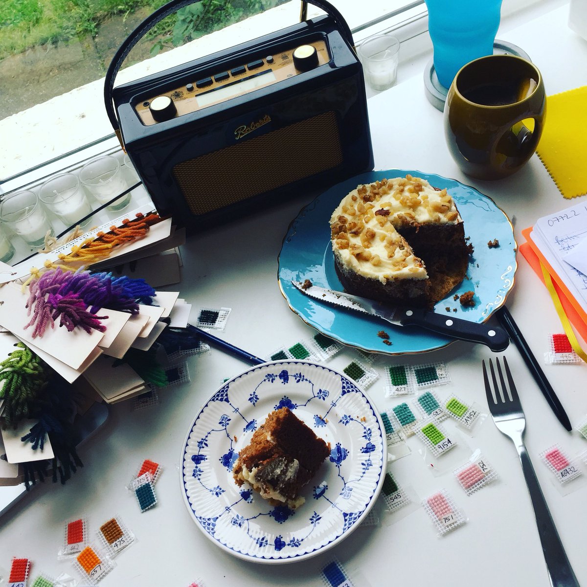 Woke up far too early this morning, coffee and carrot cake coming to the rescue. Tennis on the radio. Second design of 2018 nearly complete! 

#productive #itsgoingtobeagoodday #design #designer #colour