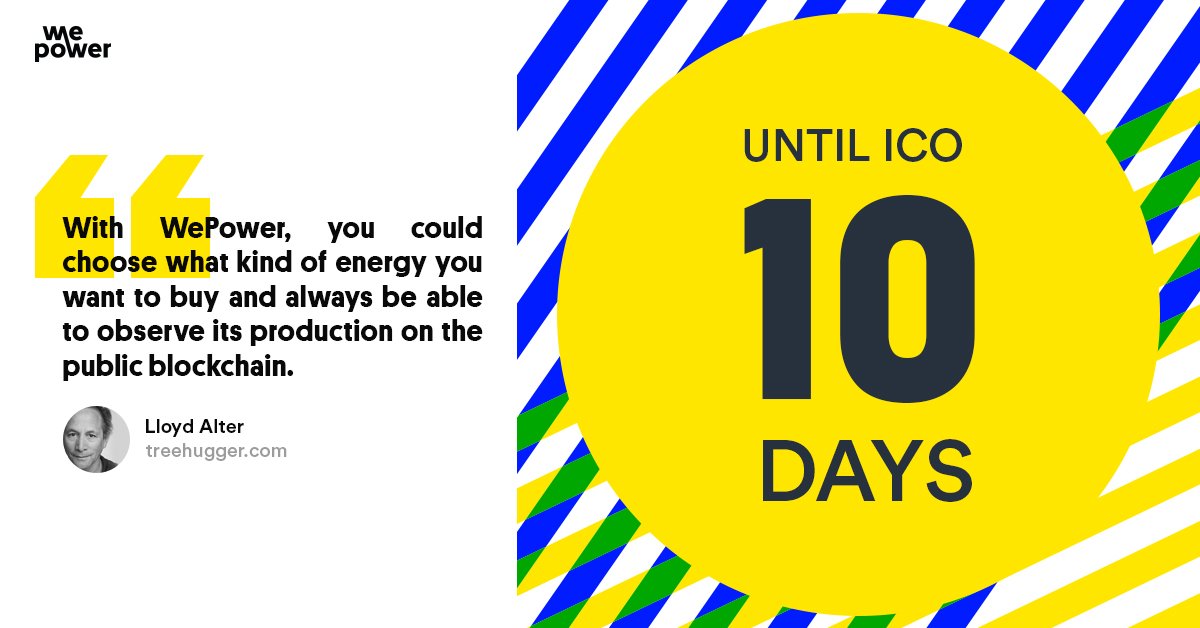 WePowerN's tweet photo. Only 10 days to go until the start of our #TokenSale on February 1st, 12:00 UTC (noon)! #ICO #WPR #WePower #Blockchain4good #RenewableEnergy https://t.co/9pZk6UuLPA