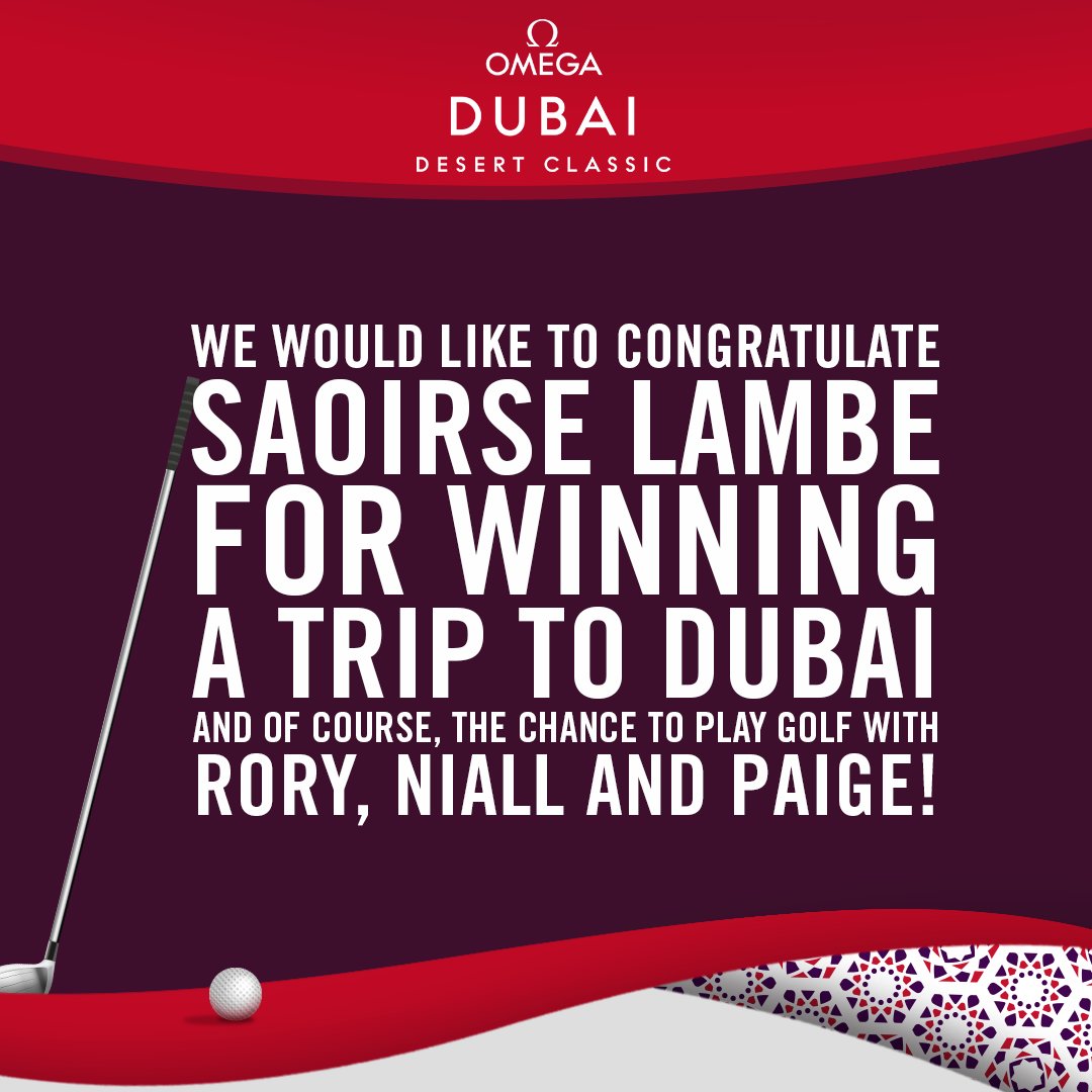 Congratulations <a href="/saoirse_lambe/">Saoirse Lambe</a> for winning a once in a lifetime trip to Dubai! Let's not forget the chance to meet and play with world-class players <a href="/McIlroyRory/">Rory McIlroy</a>, <a href="/PaigeSpiranac/">Paige Spiranac</a>, and global superstar <a href="/NiallOfficial/">Niall Horan</a> ⛳ #MadeForGreatness #ODDC18