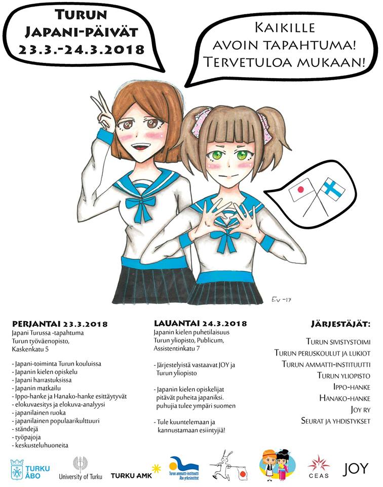 tiinsari's tweet photo. Turun japani-päivät 23.-24.3. lukioiden opettajille ja opiskelijoille. Innostu #japani'n kielestä ja kulttuurista #Ippohanke #kvhelmi https://t.co/3OfghepJos