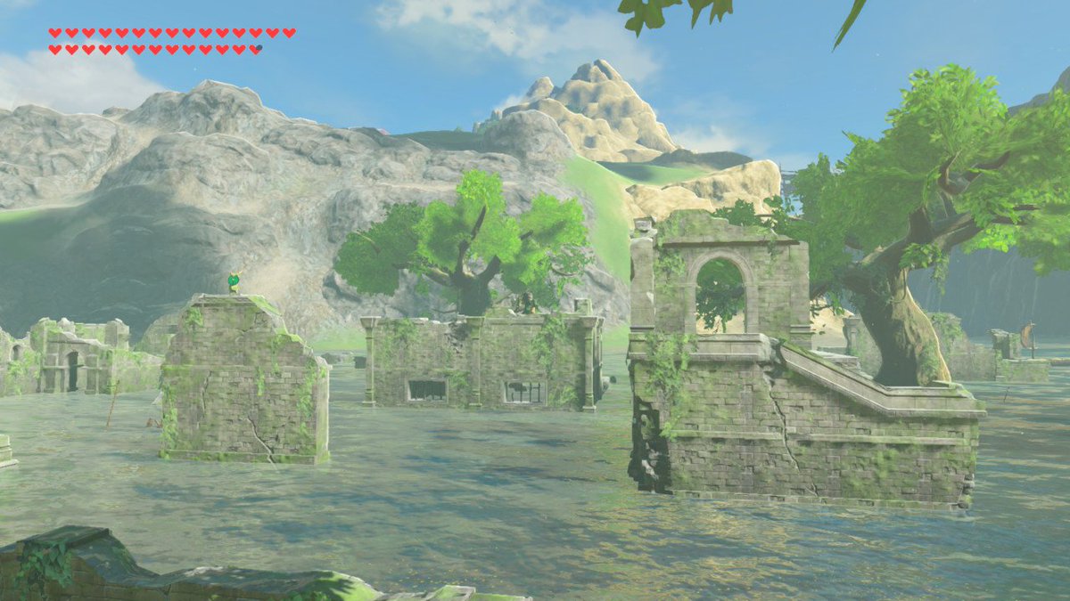 ゆの字 Na Twitterze ハイラル廃墟巡りの旅５ 賢者の神殿跡 始まりの台地以外での大きな神殿 何のための神殿だったんでしょうか 川から浸水してしまってるのは増水したからなのか 100年前のガーディアンの進攻で地形が変わってしまったからなのか ゼルダの伝説