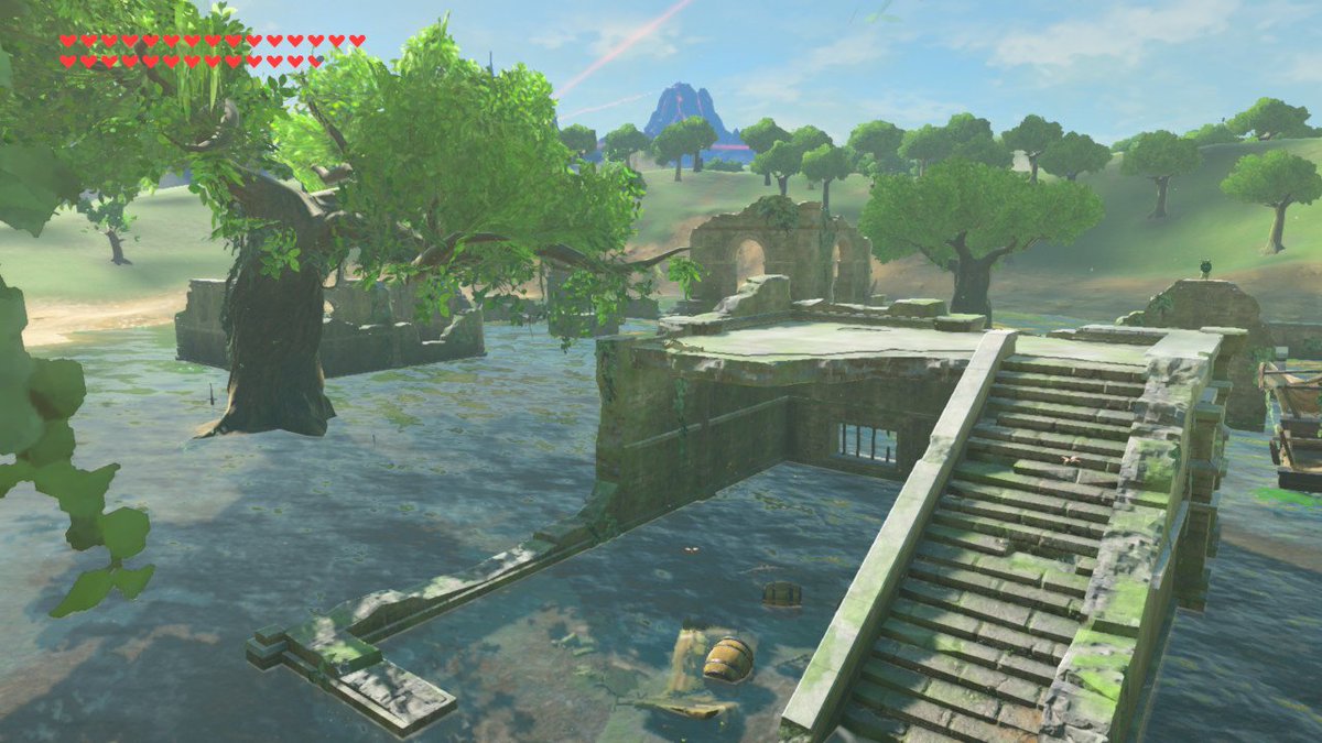 ゆの字 Na Twitterze ハイラル廃墟巡りの旅５ 賢者の神殿跡 始まりの台地以外での大きな神殿 何のための神殿だったんでしょうか 川から浸水してしまってるのは増水したからなのか 100年前のガーディアンの進攻で地形が変わってしまったからなのか ゼルダの伝説