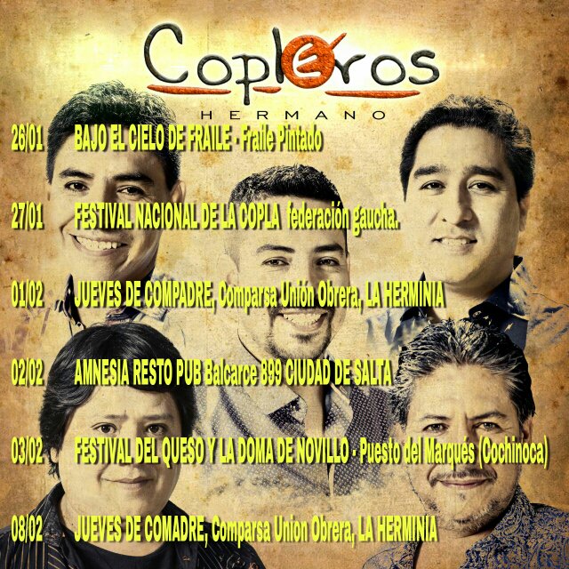 CoplerosJ's tweet photo. BUENOS DÍAS, AGENDA DE COPLEROS ENERO-FEBRERO 2018, BUENA SEMANA PARA TODOS. https://t.co/9enhjeFEgH
