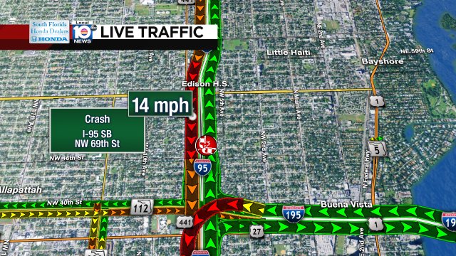 Crash on I-95 SB at NW 69th St #traffic https://t.co/pJ1tyQlXyn
