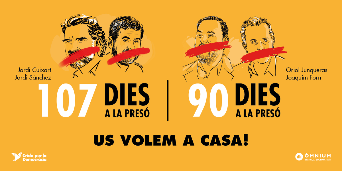 omnium's tweet photo. Dimecres, 31 de gener. La nostra llibertat és més petita fins que no sigueu lliures. https://t.co/hua9JR9v0a